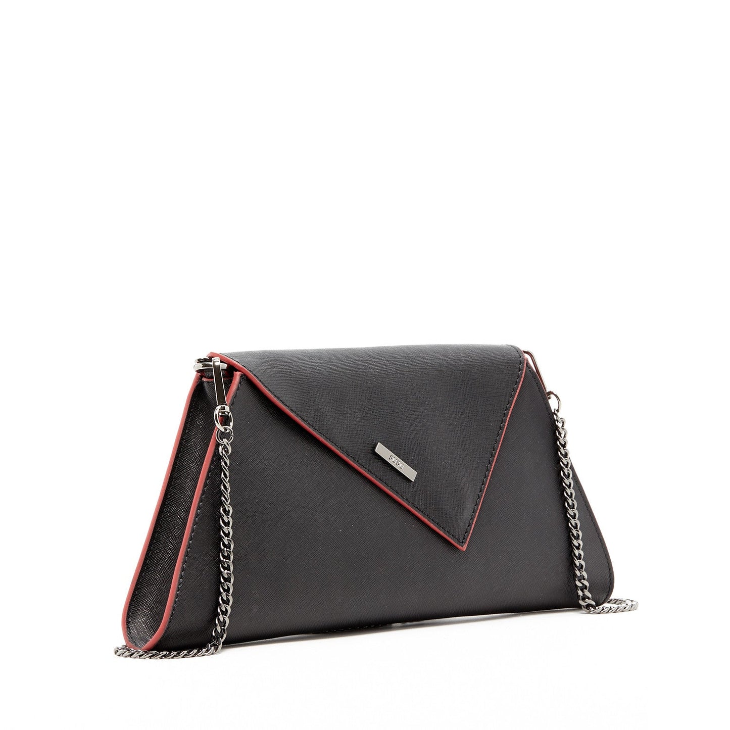 SUSU Black Leather Clutch Bag Unique Evening Purse Women's Handbag
