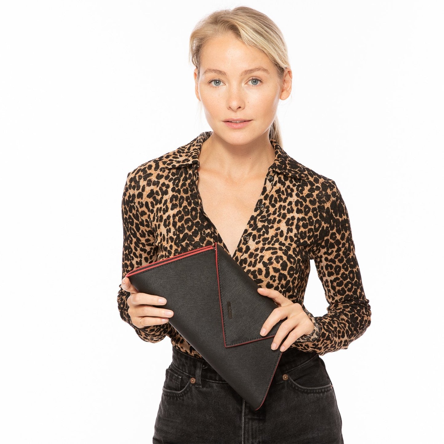 SUSU Black Leather Clutch Bag Unique Evening Purse Women's Handbag