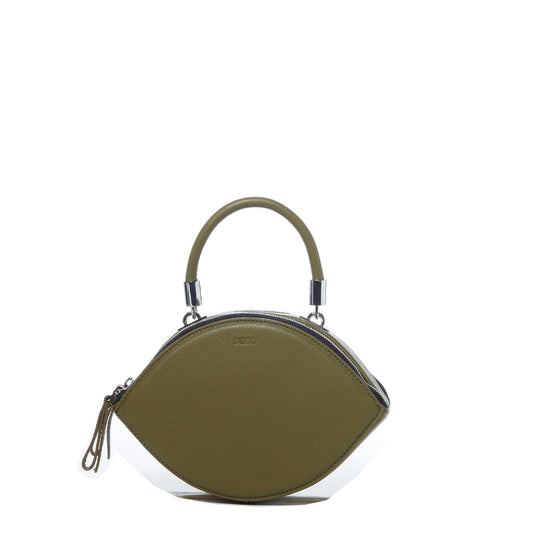 Kiss Circle Shape Leather Crossbody Bag Olive Green