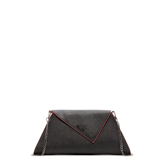 SUSU Black Leather Clutch Bag Unique Evening Purse Women's Handbag